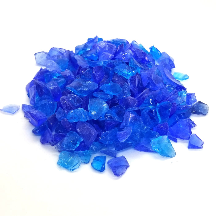 10lbs "Glacier Blend" Blue & Turquoise 1/2" - 3/4"  - Large Tempered Fire Glass
