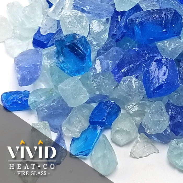 10lbs "Bahama Blue, Aqua, Clear Blend" 1/2" - 3/4" Tempered Fire Glass
