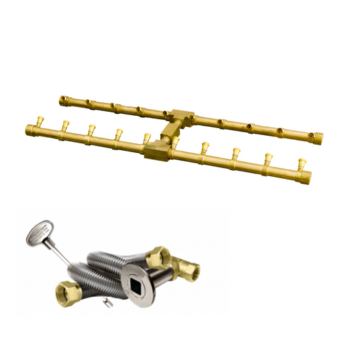Pro Series Brass H Burner FireGear Fire Pit Burner Kit With Key Valve & Gas Line