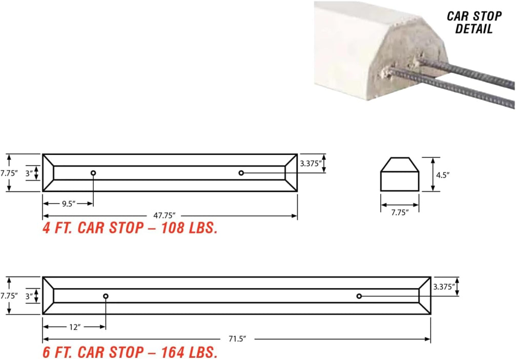 20 Pieces Full Pallet - 6' Ft Concrete Car Stops for Parking Lot, Parking Garage & Construction