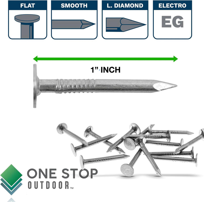 1 Inch - Galvanized Roofing Nails Professional Grade - Used to fasten roofing felt, asphalt singles & insulation board