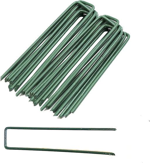 Green, 6 Inch Garden Stakes, Landscape Staples, U-Type Turf Stake for Artificial Grass, Rust Proof Sod Pin for Securing Fences Weed Barrier Fabric Outdoor Wires Tents & Tarps