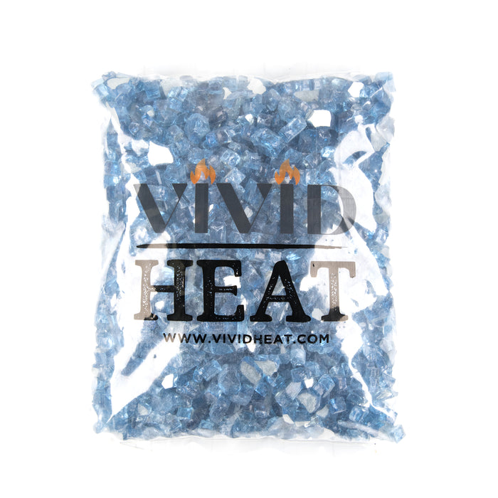 10lbs 1/2" Pacific Ocean Blue - Tempered Reflective Fire Glass Rock for Fireplace & Fire Pit