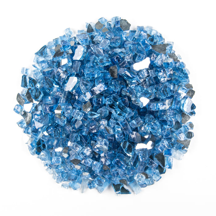 Vibrant Luster 1/2" Pacific Ocean Blue Medium by the Pound - Tempered Reflective Fire Glass Rock for Fireplace and Fire Pit
