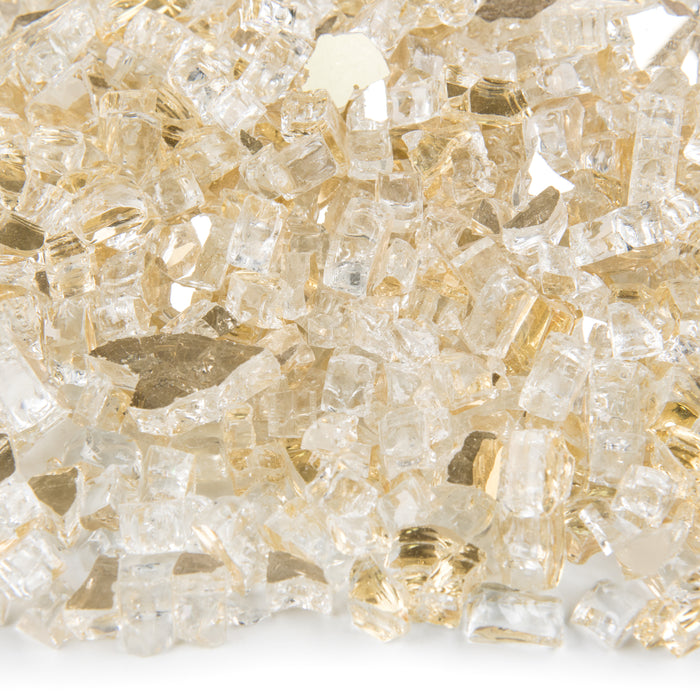Vibrant Luster 1/2" Medium, Royal Gold by the Pound - Tempered Reflective Fire Glass Rock for Fireplace and Fire Pit
