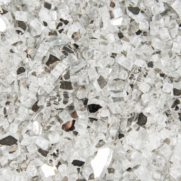 Vibrant Luster 1/2" Medium, Metallic Silver by the Pound - Tempered Reflective Fire Glass Rock for Fireplace and Fire Pit
