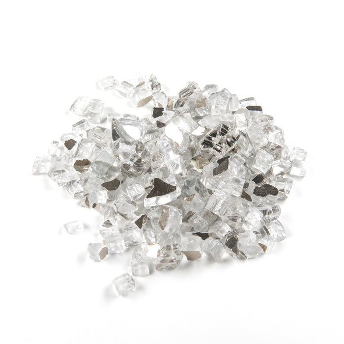 Vibrant Luster 1/2" Medium, Metallic Silver by the Pound - Tempered Reflective Fire Glass Rock for Fireplace and Fire Pit