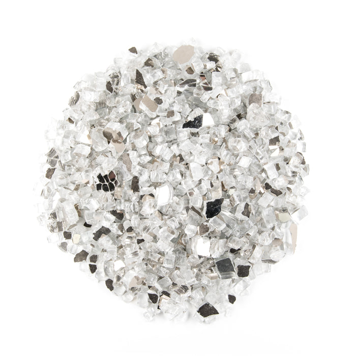 10lbs 1/2" Metallic Silver - Tempered Reflective Fire Glass Rock for Fireplace & Fire Pit