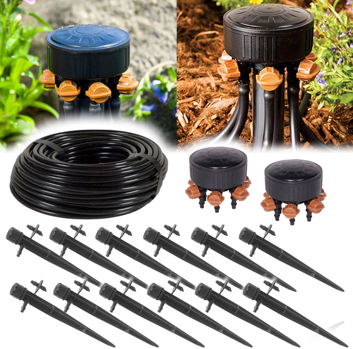 12 Plant Drip Irrigation Home Grow Kit - With 100ft 1/4 Inch Tubing, Emitters & Adjustable Manifold 0-20 GPH