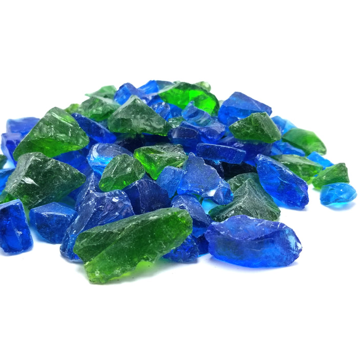 10lbs "Fire Water Blend" Blue & Green 1/2" - 3/4"  - Tempered Fire Glass