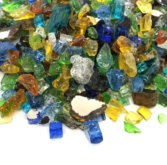 1/2" "Sea Glass Blend" Amber, Blue, Green, Gold & More Reflective Fire Glass (10lbs)