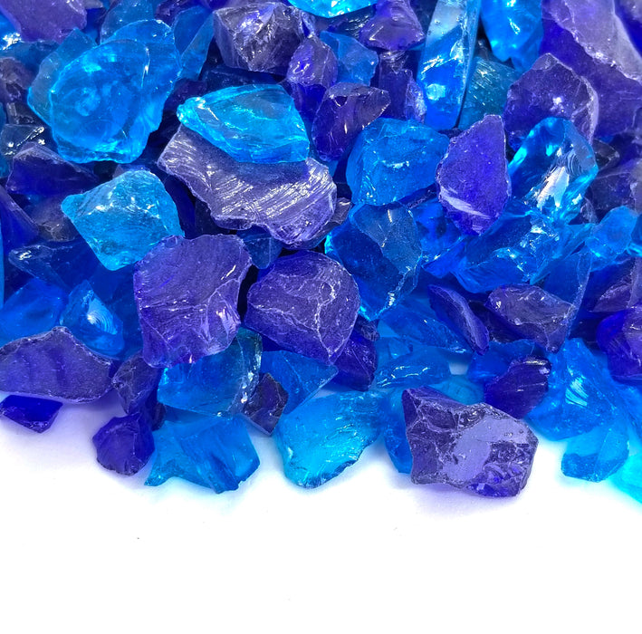 10lbs "Eastern Sea" Blue Blend 1/2" - 3/4" Large - Tempered Fire Glass