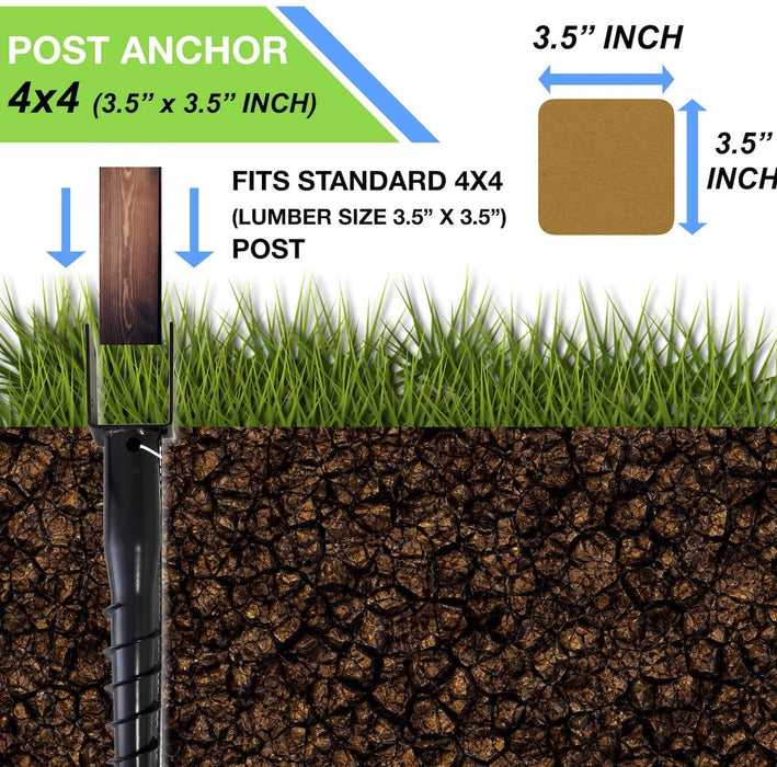 Ground Anchor U-Model Screw Post Stake - Fits Standard 4x4 (3.5" X 3.5" Inch) Secure Fence, Mailbox Posts
