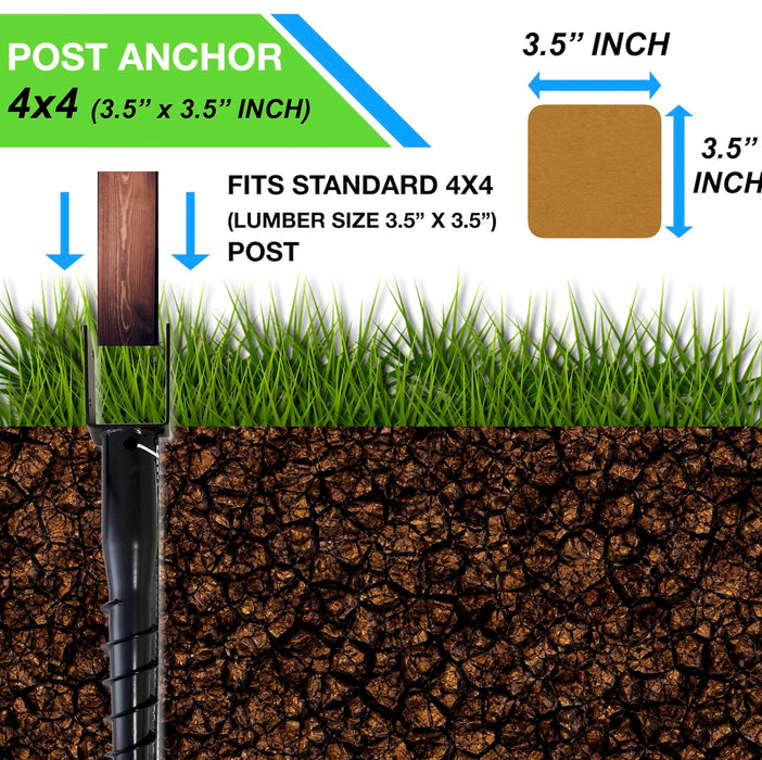 Ground Anchor U-Model Screw Post Stake - Fits Standard 4x4 (3.5" X 3.5" Inch) Secure Mailbox Posts