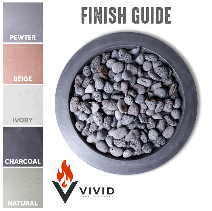 VIVID 3 - 30" Premium Round Cement Fire Pit Table Bowl GFRC Concrete - Natural Gas or Propane