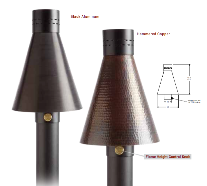 HPC Hearth TK40MAN-C-NG Match Lit Fire Tiki Torch, Hammered Copper with 96"inch Post