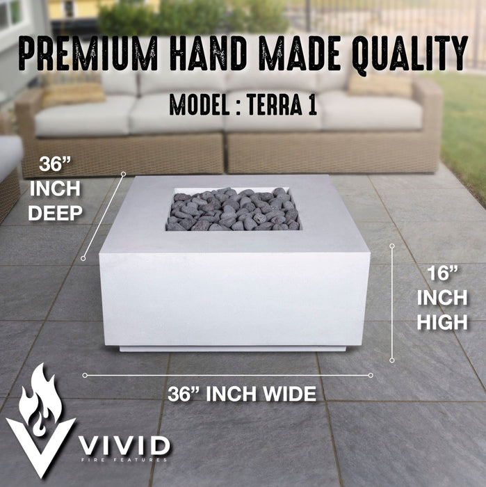 TERRA 1 - 36" Premium Square Cement Fire Pit Table Bowl GFRC Concrete - Natural Gas or Propane