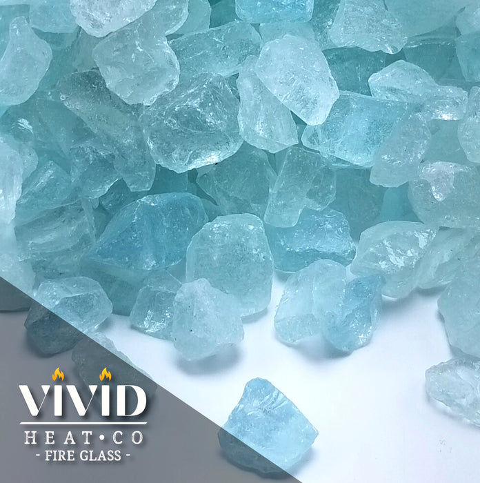 VIVID Heat - Glacier Ice Aqua Clear 1/2" - 3/4" Large Crushed Fire Glass for Fireplace & Fire Pit