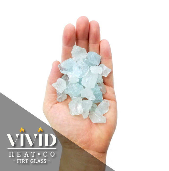 10lbs "Glacier Ice Aqua" 1/2" - 3/4" Large - Tempered Fire Glass for Fireplace & Fire Pit