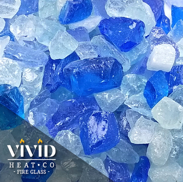 VIVID Heat - "Bahama Blue, Aqua, Clear Blend" 1/4" Tempered Fire Glass Rock Fireplace & Fire Pit