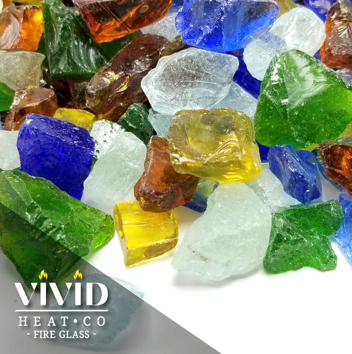 VIVID Heat "Beach Sea Glass" 1/2" - 3/4" Large - Fire Glass Blue, Amber, Green, Etc.