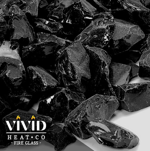 VIVID Heat - Vibrant Luster "Onyx Black" 1/2" - 3/4" Large Rough Gem Size, (Price by the Pound) - Tempered Fire Glass Rock for Fireplace and Fire Pit