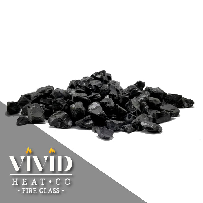 VIVID Heat - Vibrant Luster "Onyx Black" 1/4" Rough Crushed Style, (Price by the Pound) - Tempered Fire Glass Rock for Fireplace and Fire Pit