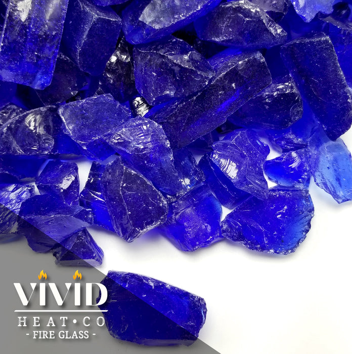 VIVID Heat - Vibrant Luster "Cobalt Blue" 1/2" - 3/4" Large Rough Gem Size, (Price by the Pound) - Tempered Fire Glass Rock for Fireplace and Fire Pit