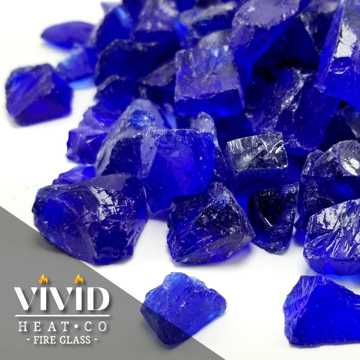 VIVID Heat - Vibrant Luster "Cobalt Blue" 1/4" Rough Crushed Gem Style, (Price by the Pound) - Tempered Fire Glass Rock for Fireplace and Fire Pit