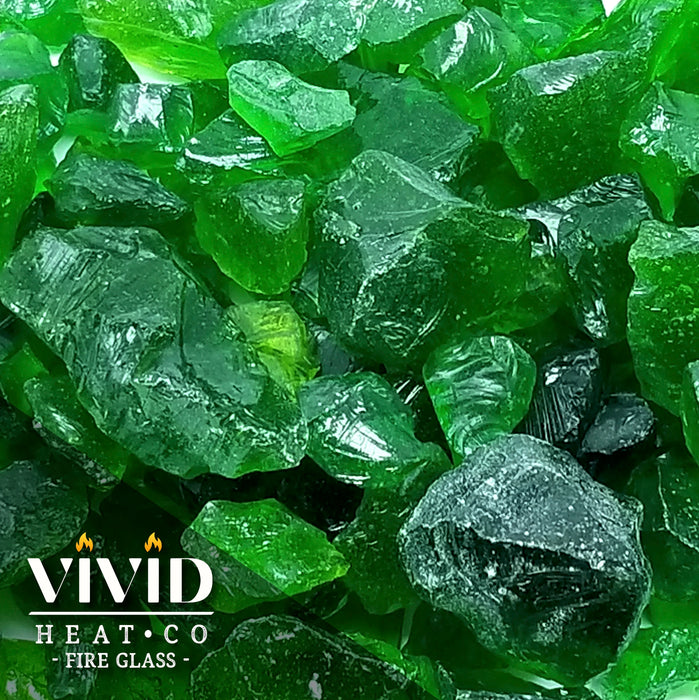 10lbs VIVID Heat "Emerald Green" 1/4" - 1/2" Medium, - Tempered Fire Glass