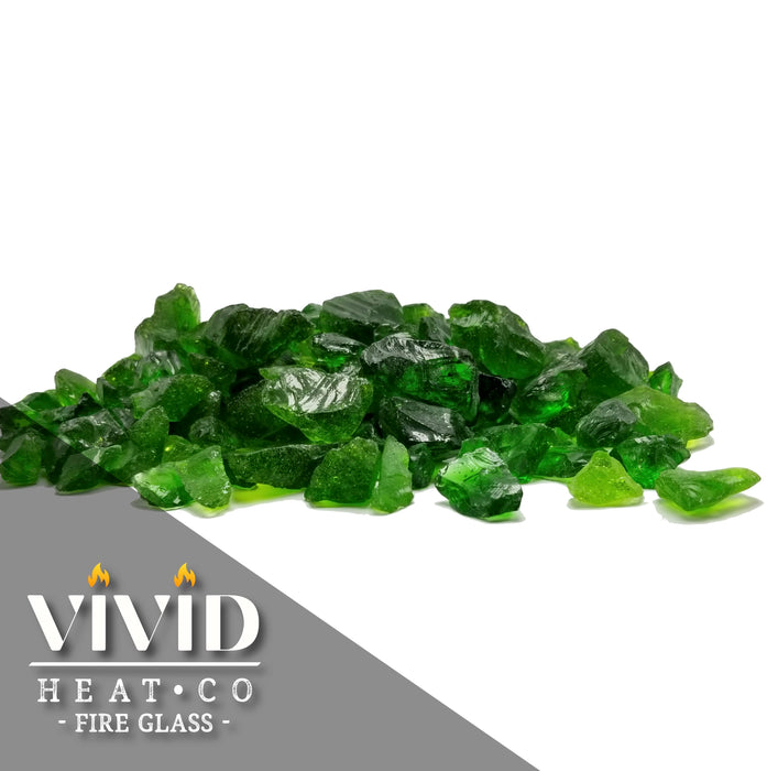 VIVID Heat - "Emerald Green" 1/2" - 3/4" Large, Tempered Fire Glass for Fireplace & Fire Pit