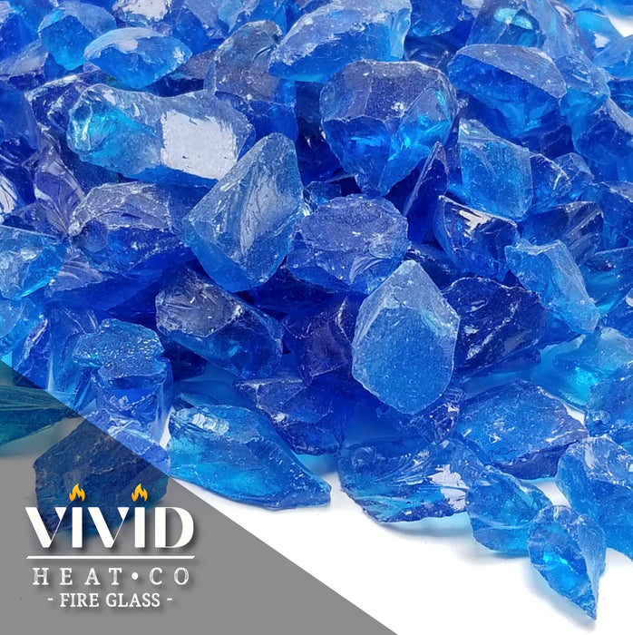 VIVID Heat - Turquoise Blue 1/2" - 3/4" Large Crushed Fire Glass for Fireplace & Fire Pit