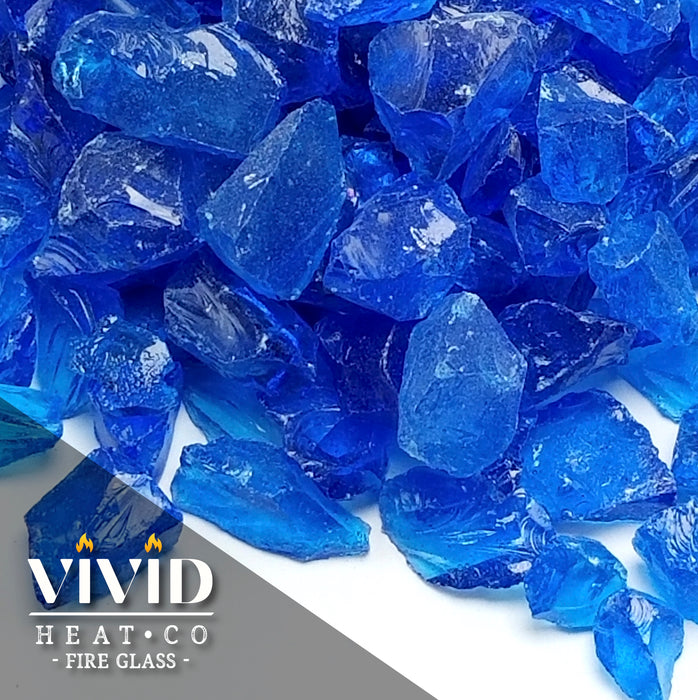 VIVID Heat - Vibrant Luster "Turquoise Blue" 1/4" Rough Crushed Size, (Price by the Pound) - Tempered Fire Glass Rock for Fireplace and Fire Pit