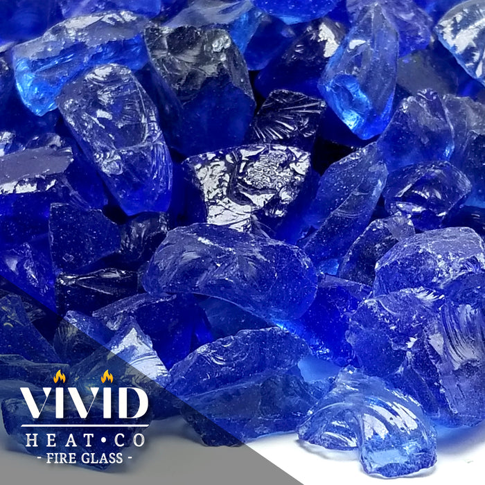 VIVID Heat - Vibrant Luster "Ocean Blue" 1/4" Rough Crushed Style, (Price by the Pound) - Tempered Fire Glass Rock for Fireplace and Fire Pit