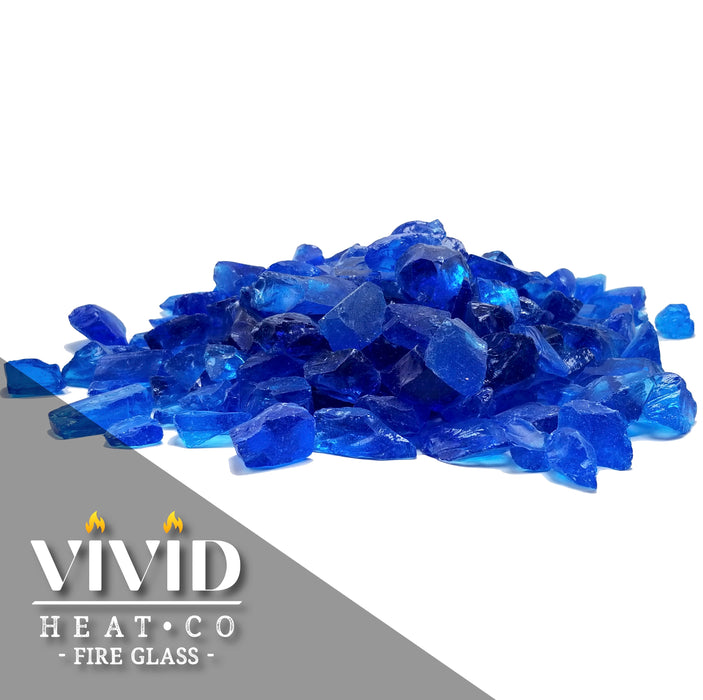 VIVID Heat - Vibrant Luster "Turquoise Blue" 1/4" Rough Crushed Size, (Price by the Pound) - Tempered Fire Glass Rock for Fireplace and Fire Pit