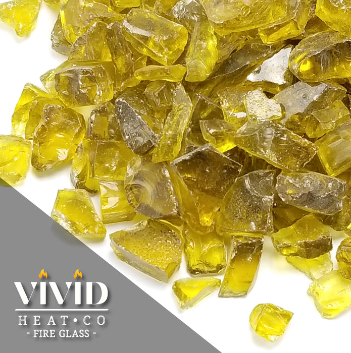 VIVID Heat - Ember Yellow 1/2" - 3/4" Large Crushed Fire Glass for Fireplace & Fire Pit